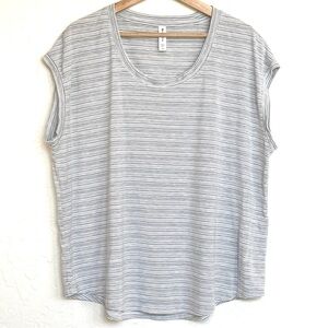 Athleta Light Gray & White Striped Short Sleeve Tee